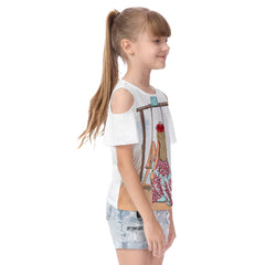 Girl in Beach Kid's Cold Shoulder Ruffle Sleeves Kid's T-shirt - T0237