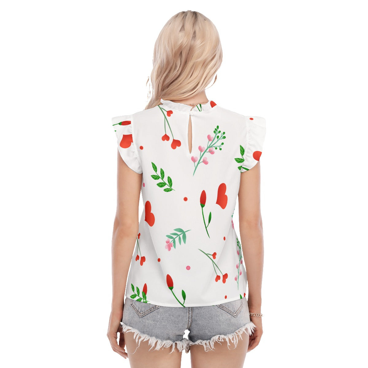 Pomegranate Women's Shirt Ruffle Collar And Sleeve - T0217