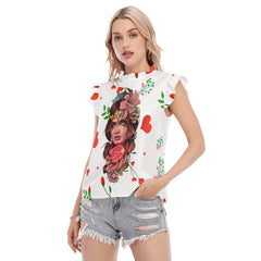 Pomegranate Women's Shirt Ruffle Collar And Sleeve - T0217