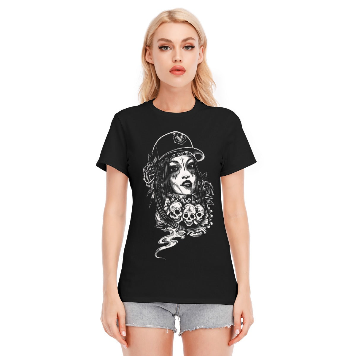 Skulls with Girl Women's T-Shirt (100% Cotton) - T0221