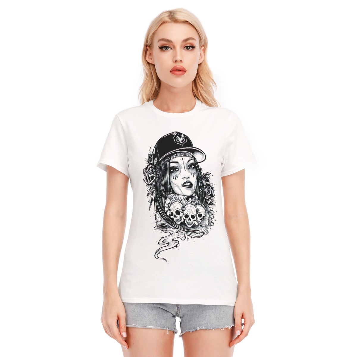 Skulls with Girl Women's T-Shirt (100% Cotton) - T0221
